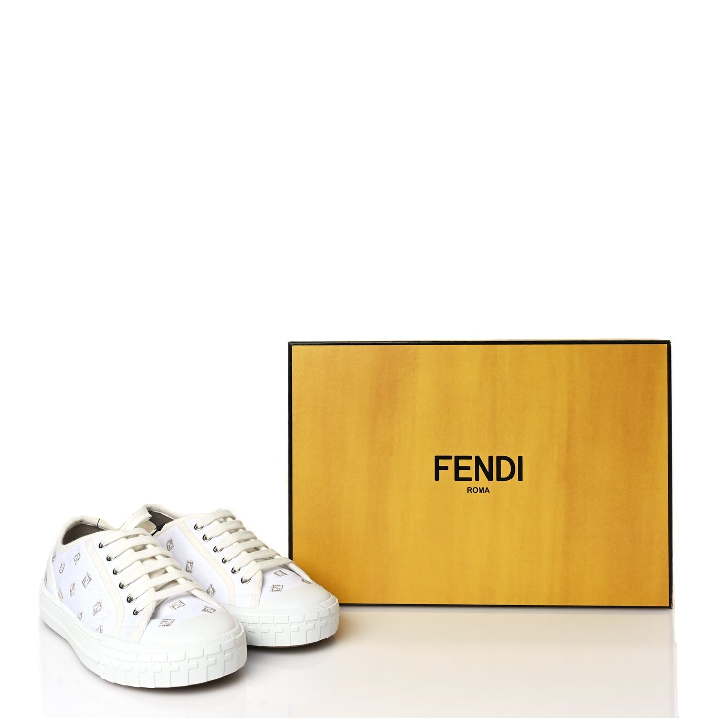 Fendi Canvas Lurex FF Womens Domino Low Top Sneakers 37 White