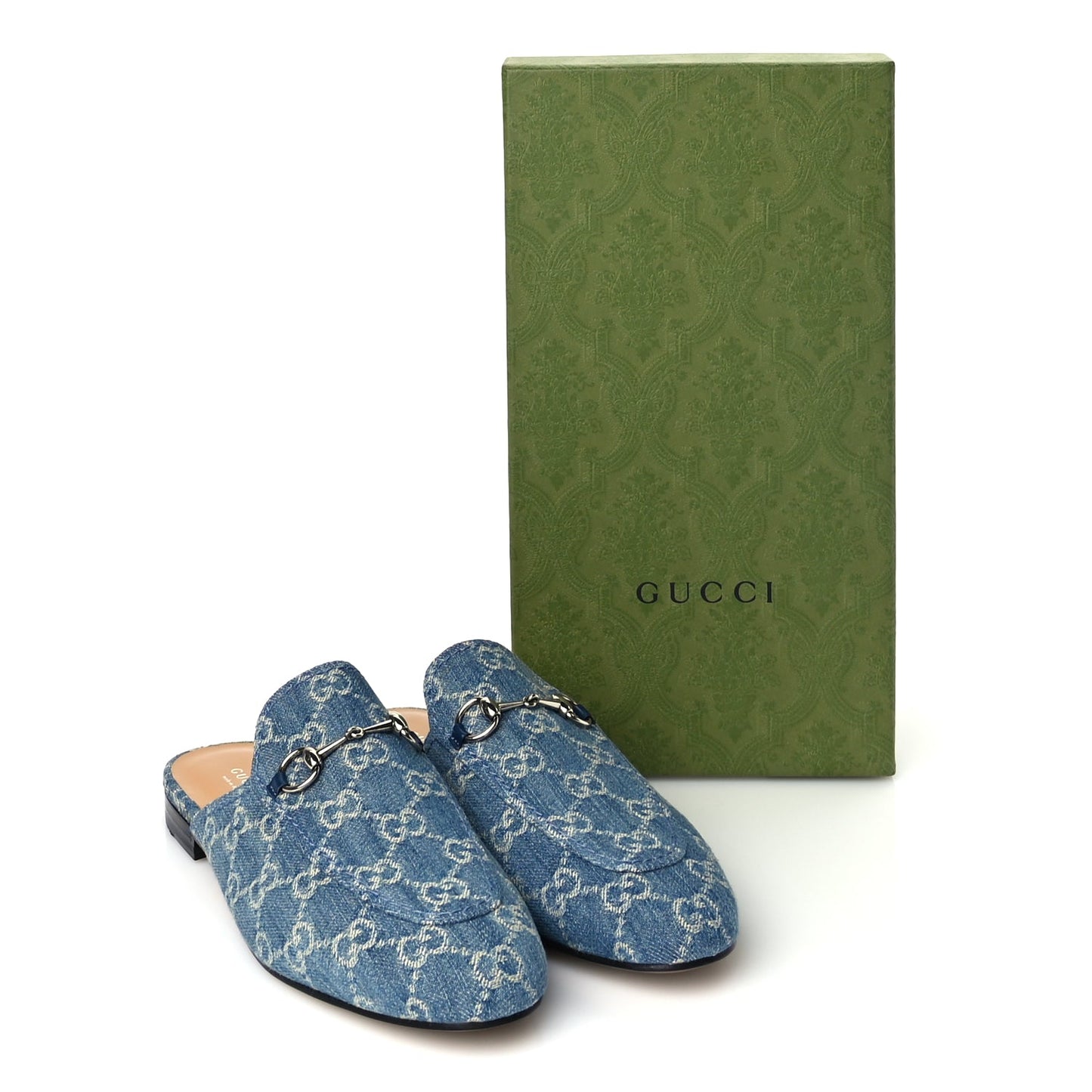 Gucci New Denim GG Malaga Kid Womens Princetown Slippers 39.5 Light Blue Royale
