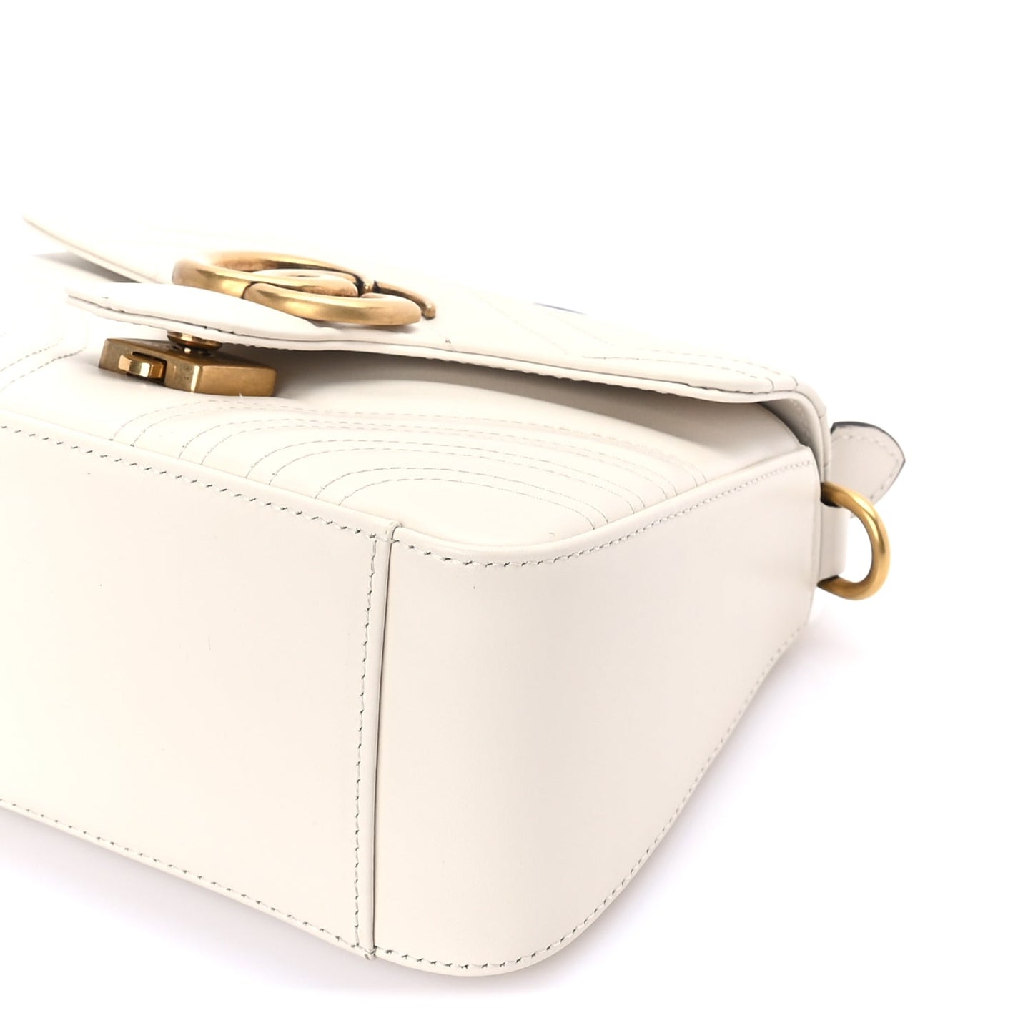 Gucci Calfskin Matelasse Mini GG Marmont Top Handle Shoulder Bag White