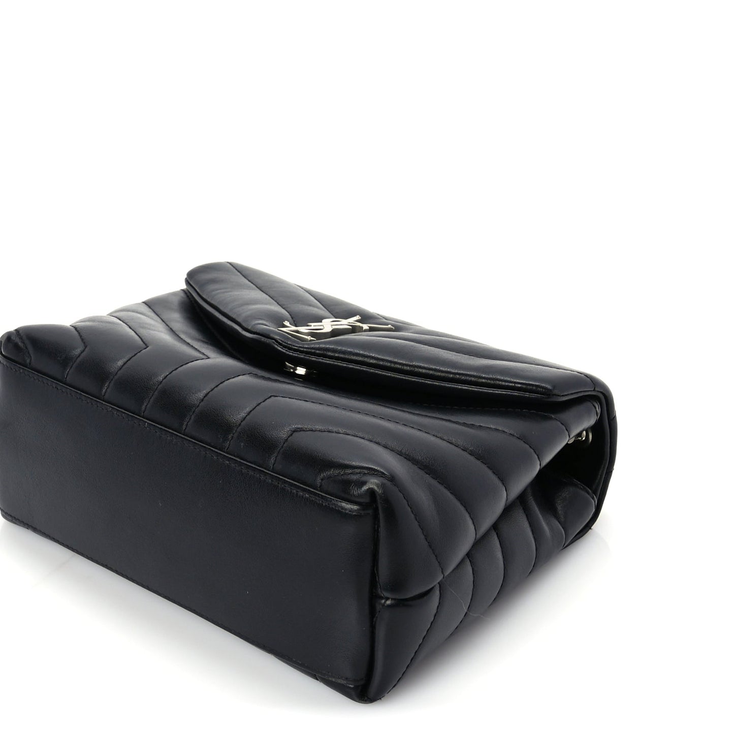Saint Laurent Calfskin Y Quilted Monogram Small Loulou Chain Satchel Black