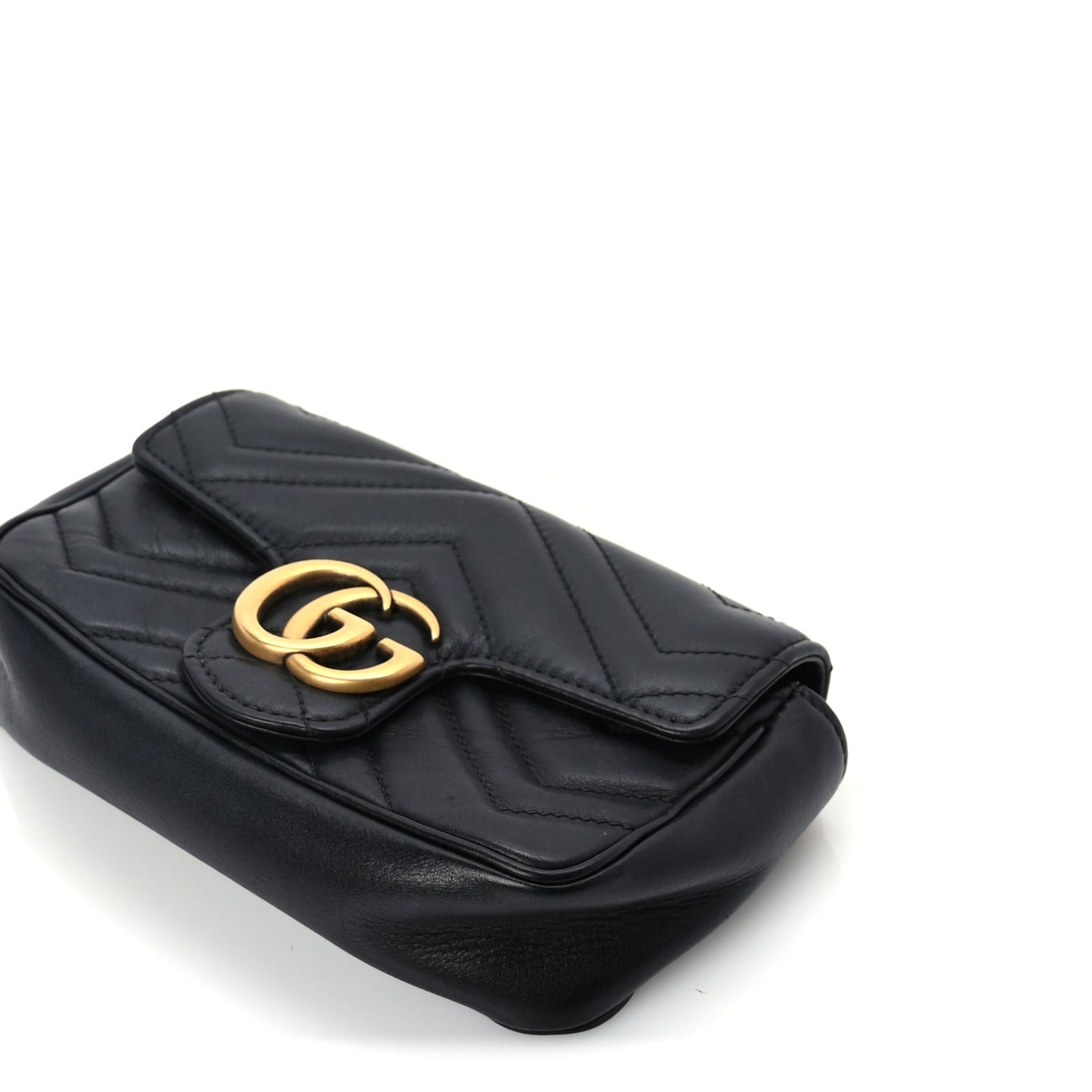 Gucci Calfskin Matelasse Super Mini GG Marmont Shoulder Bag Black