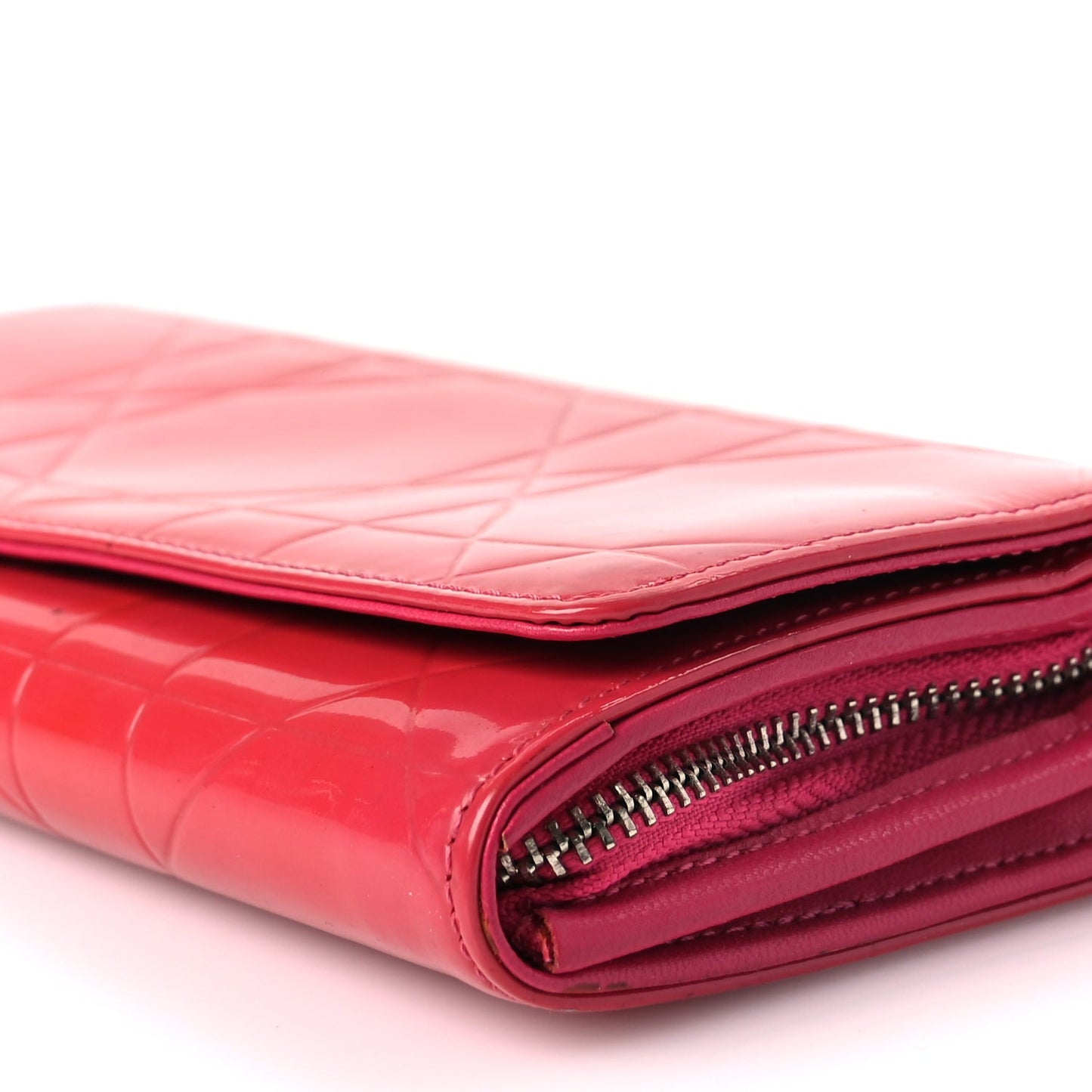 Christian Dior Patent Cannage Rendez-vous Chain Wallet Fuchsia
