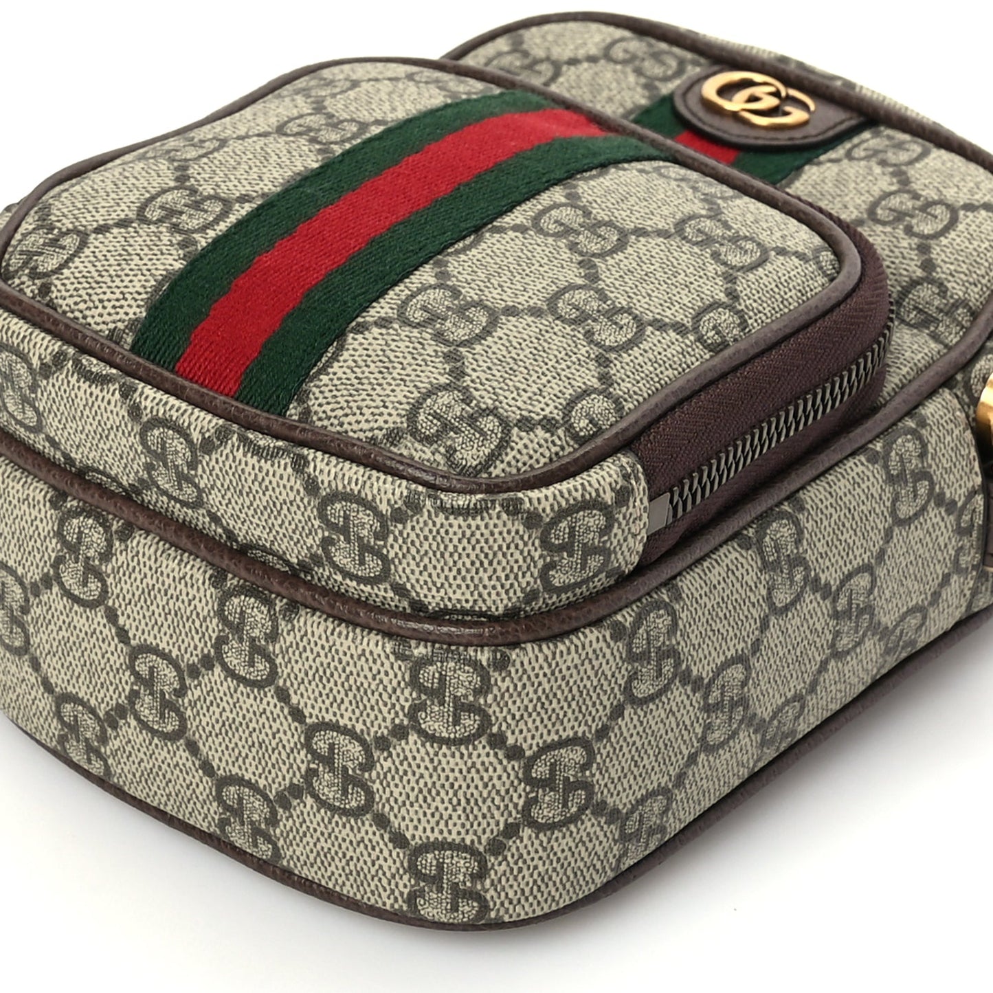 Gucci GG Supreme Monogram Web Mini Ophidia Double Zip Messenger Bag Beige New Acero