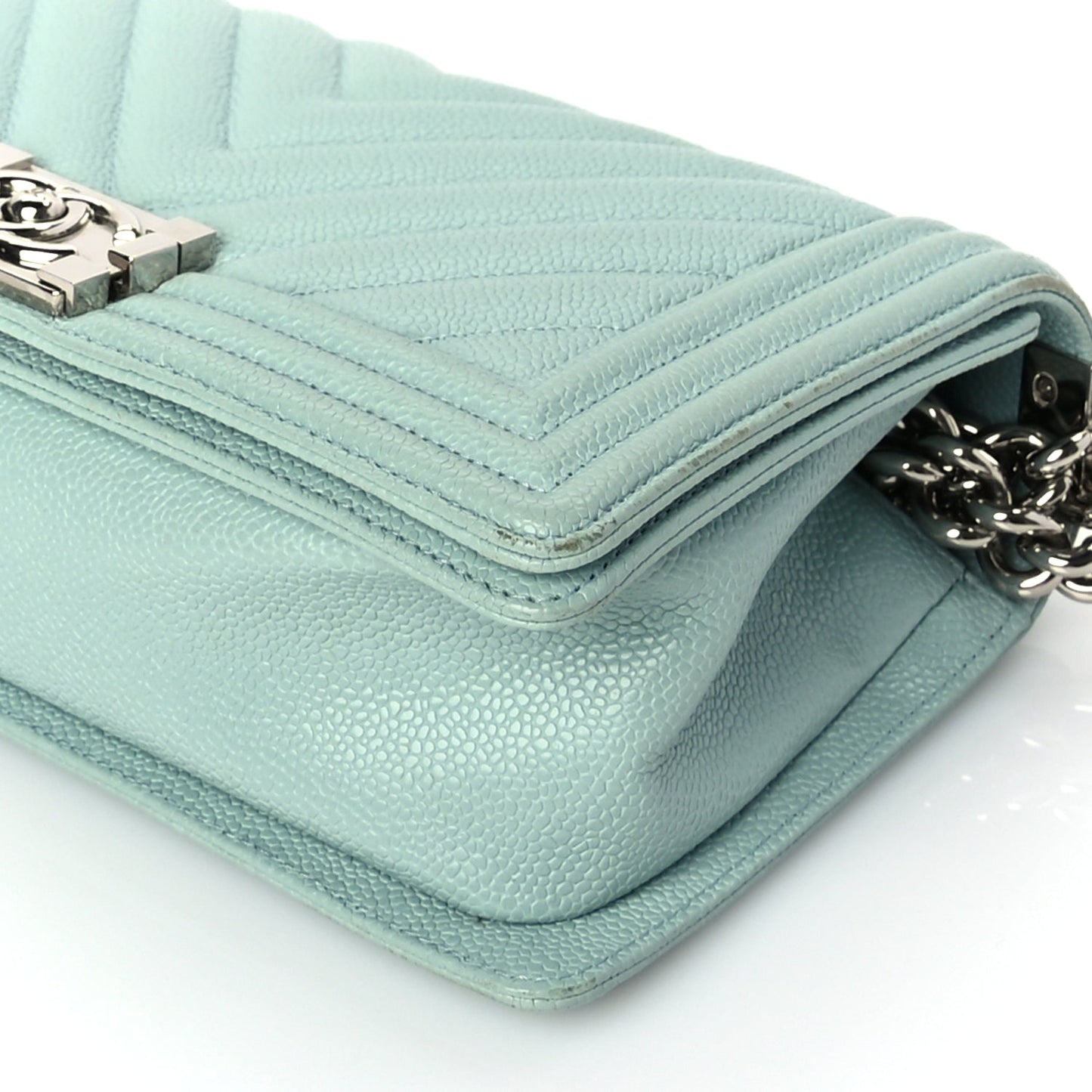 Chanel Caviar Chevron Quilted Medium Boy Flap Light Blue
