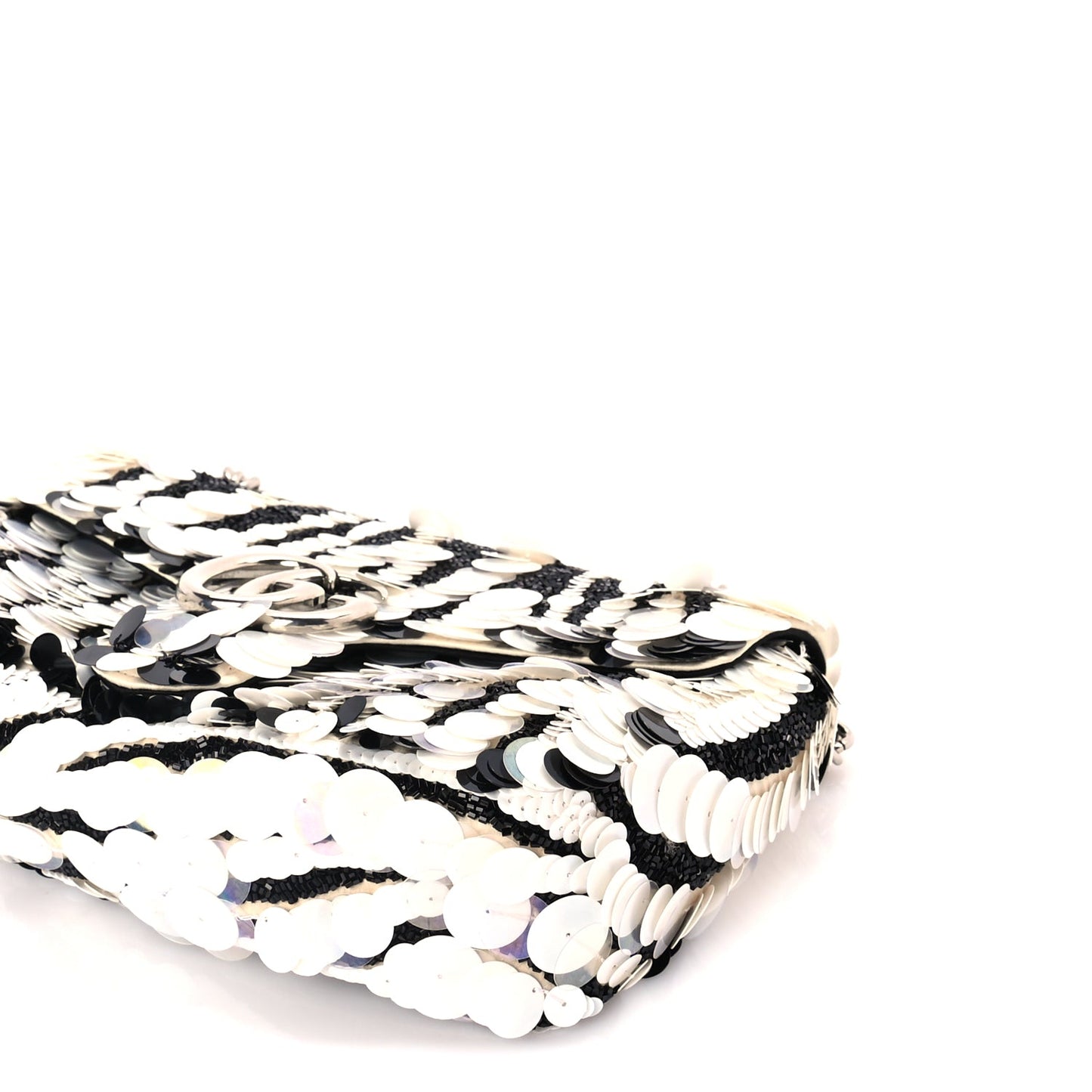 Gucci Satin Sequin Beaded Zebra Small GG Marmont Shoulder Bag Black White