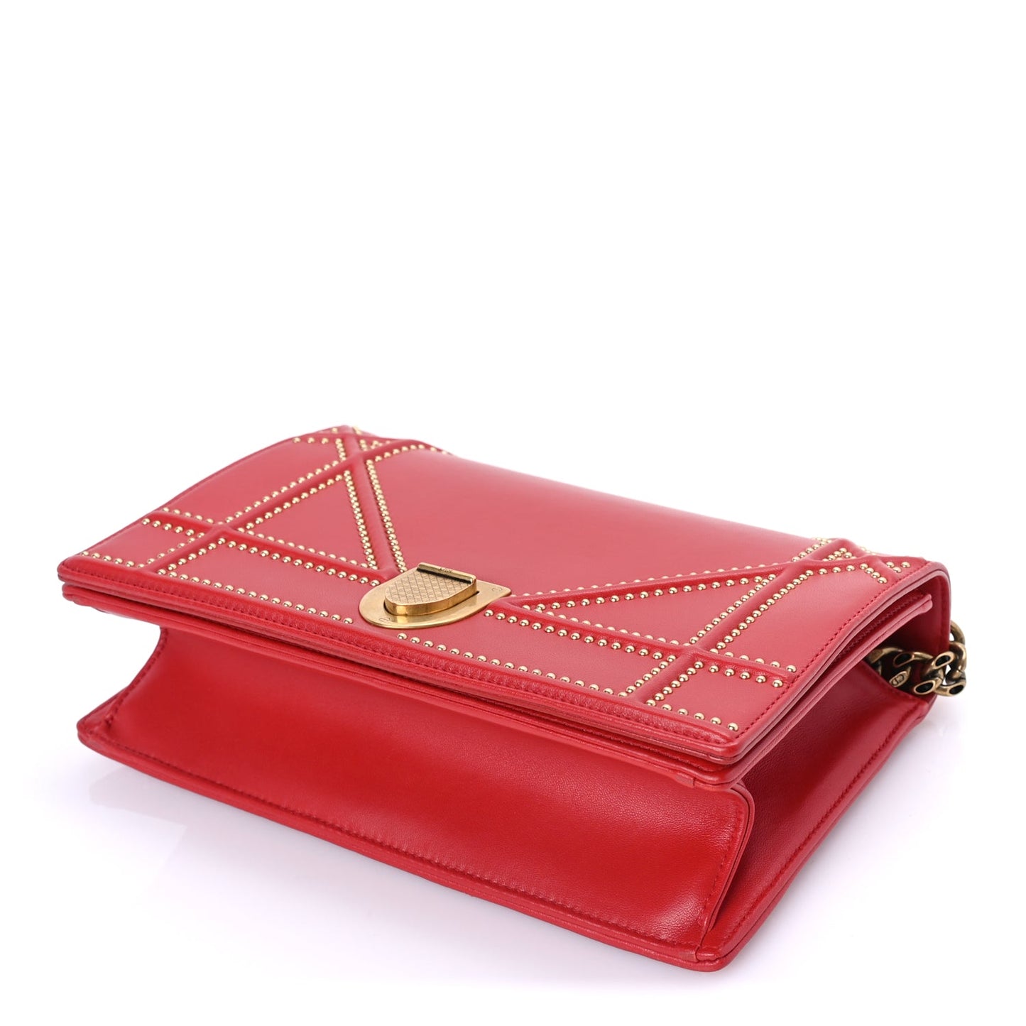 Christian Dior Calfskin Studded Medium Diorama Flap Bag Red Red