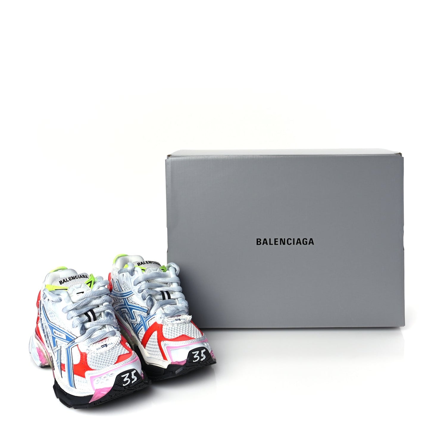 Balenciaga Mesh Rubber Womens Runner Sneakers 35 White Red Blue Pink