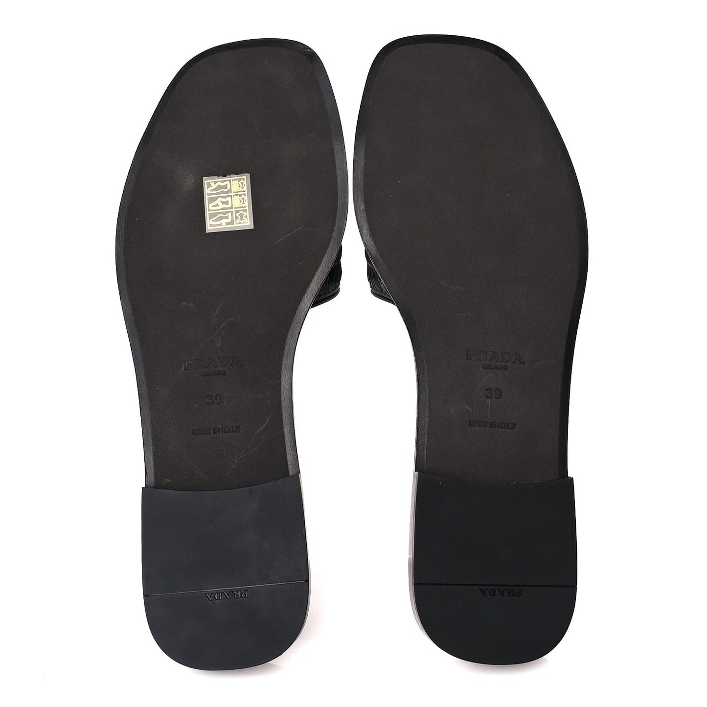 Prada Raffia Metal Triangle Logo 10mm Slide Sandals 39 Black
