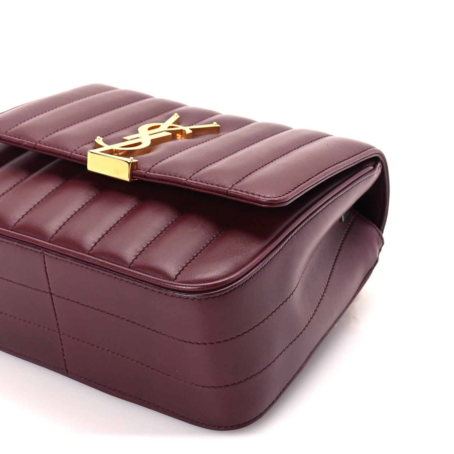 Saint Laurent Lambskin Matelasse Monogram Medium Vicky Chain Bag Dark Legion Red