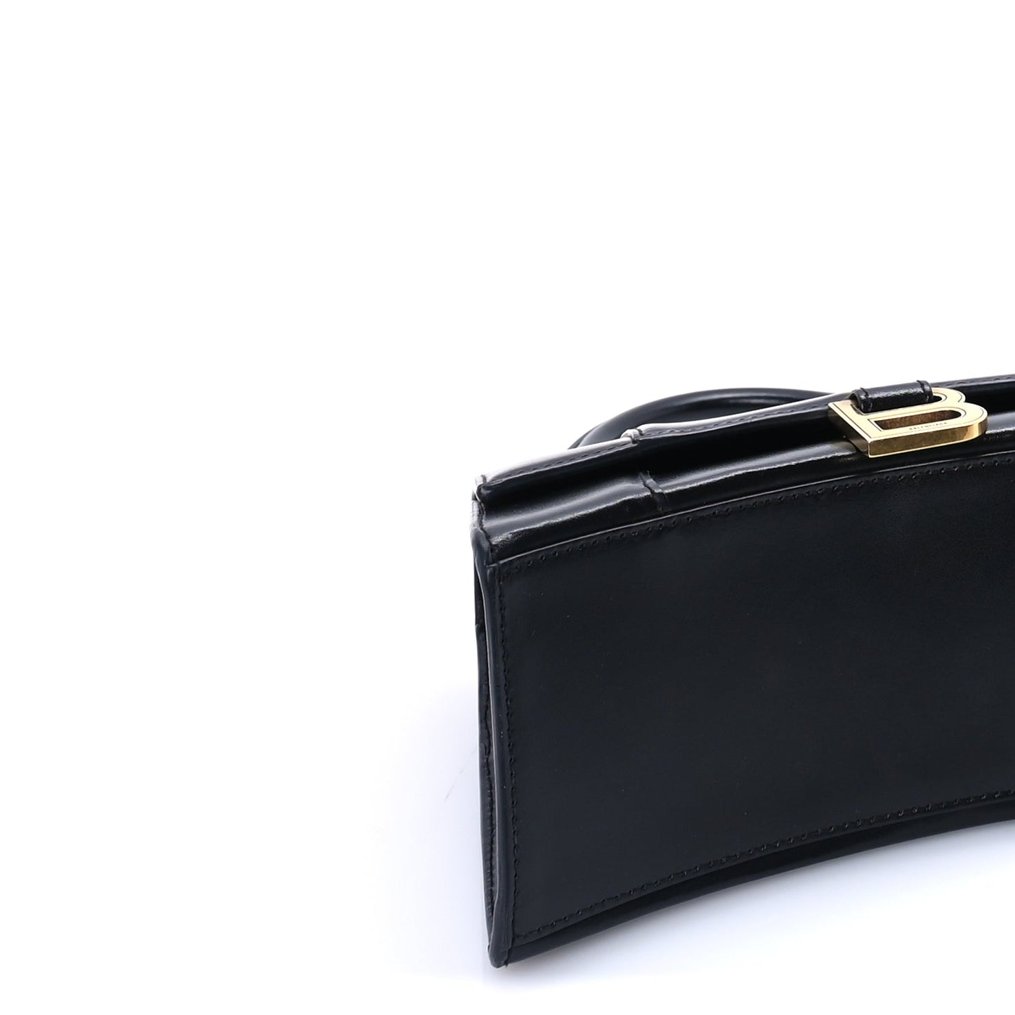 Balenciaga Shiny Box Calfskin Small Hourglass Top Handle Bag Black