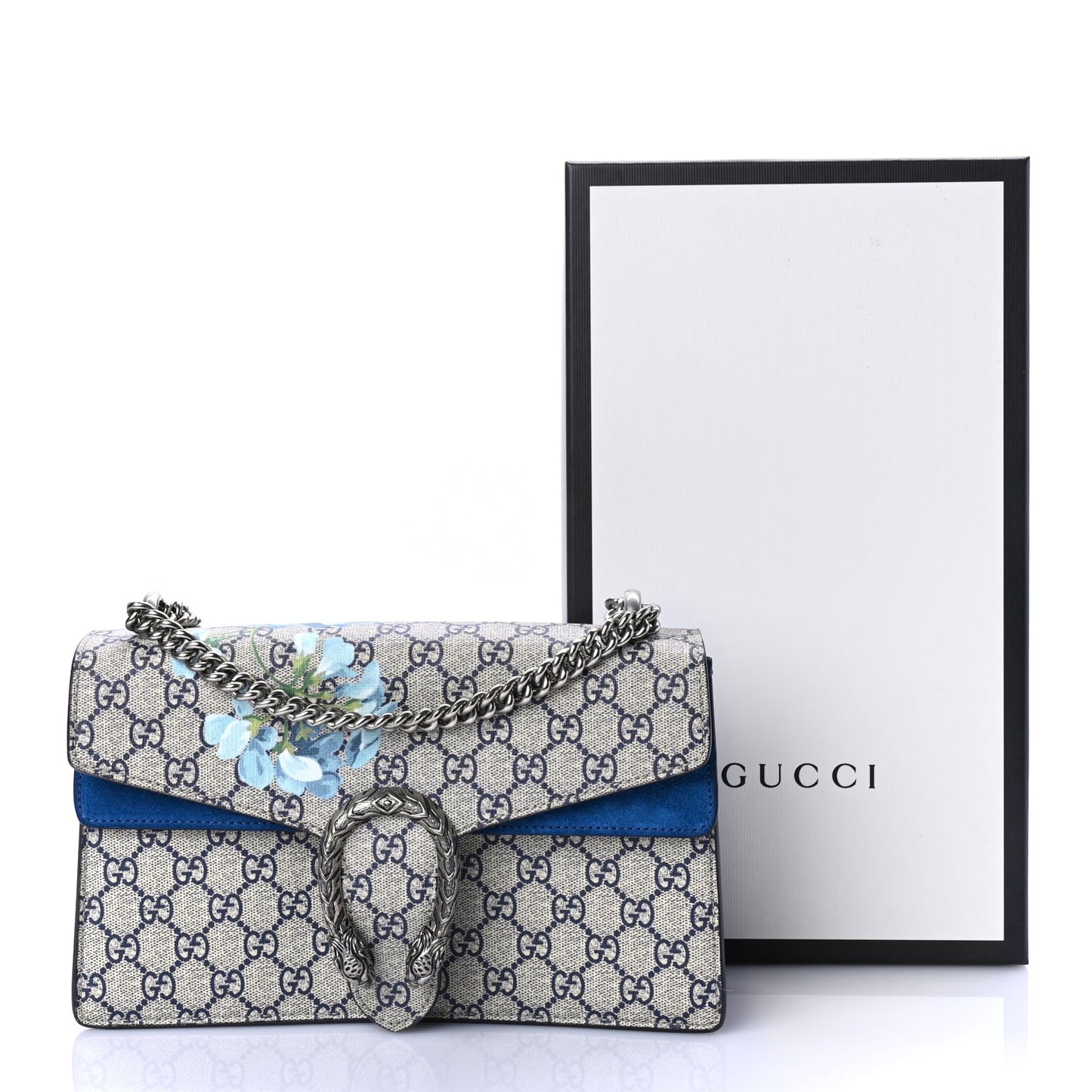 Gucci GG Supreme Monogram Blooms Small Dionysus Shoulder Bag Beige Navy Vintage Blue