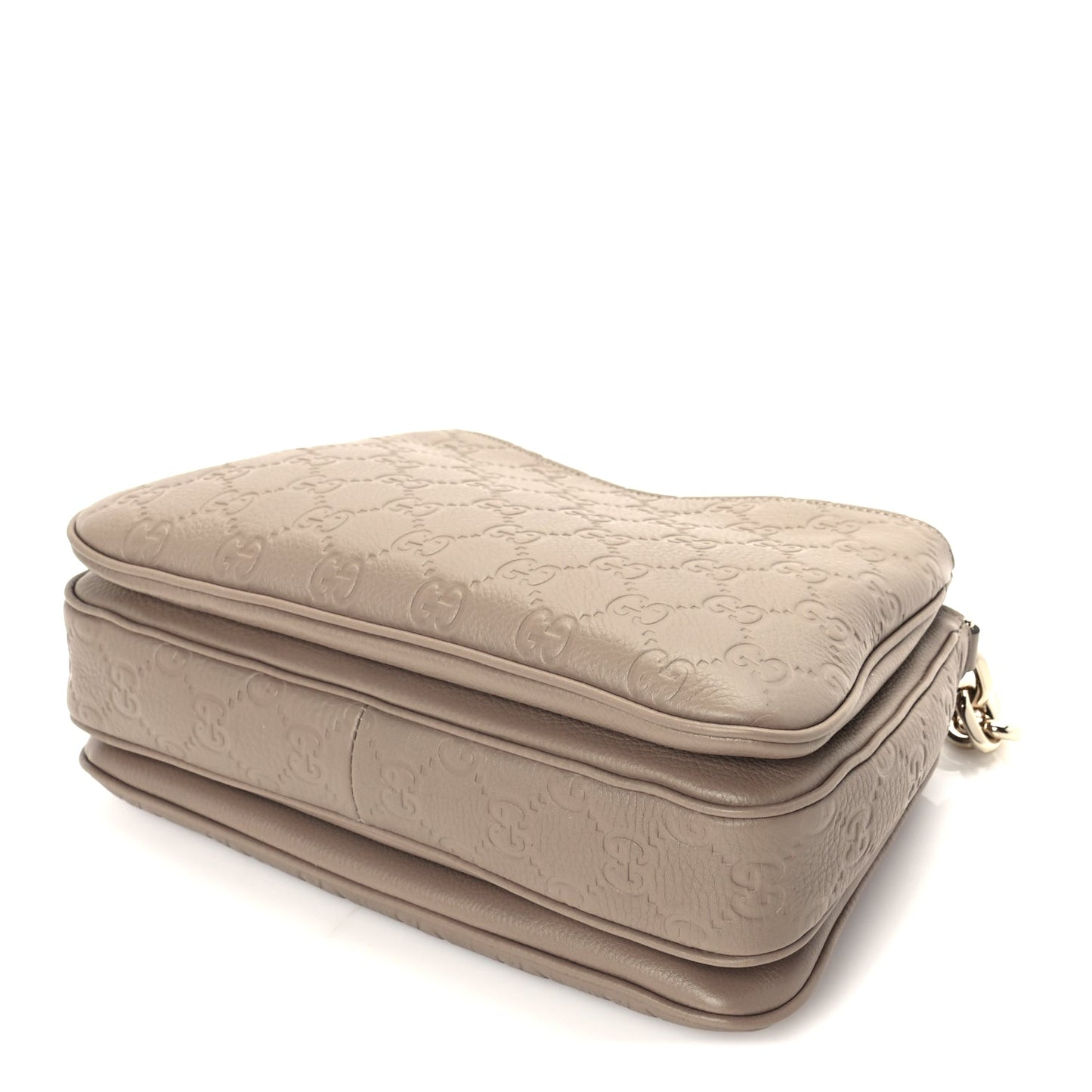 Gucci GG Grainy Calfskin Emblem Shoulder Bag Taupe