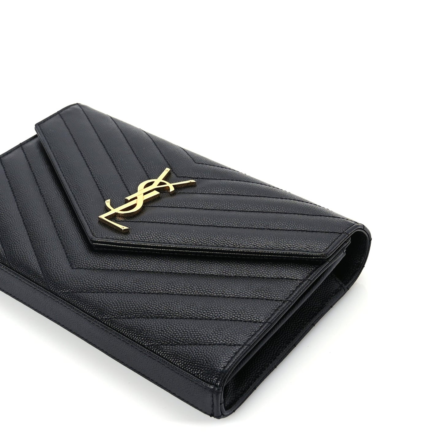 Saint Laurent Grain De Poudre Matelasse Chevron Monogram Chain Wallet Black