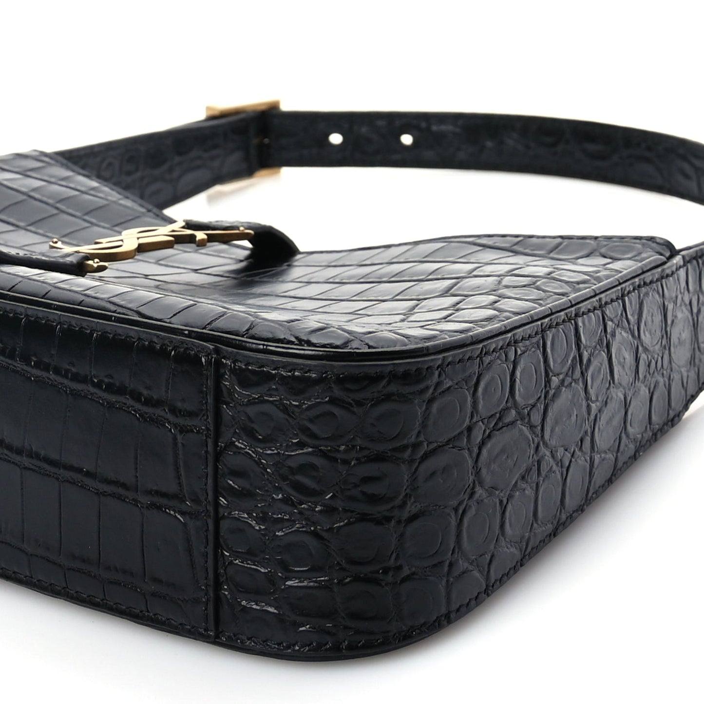 Saint Laurent Calfskin Crocodile Embossed Le 5 A 7 Hobo Black