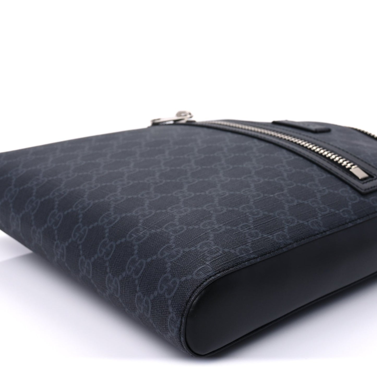 Gucci GG Supreme Monogram Appia Calfskin Web Flat Messenger Bag Black Grey