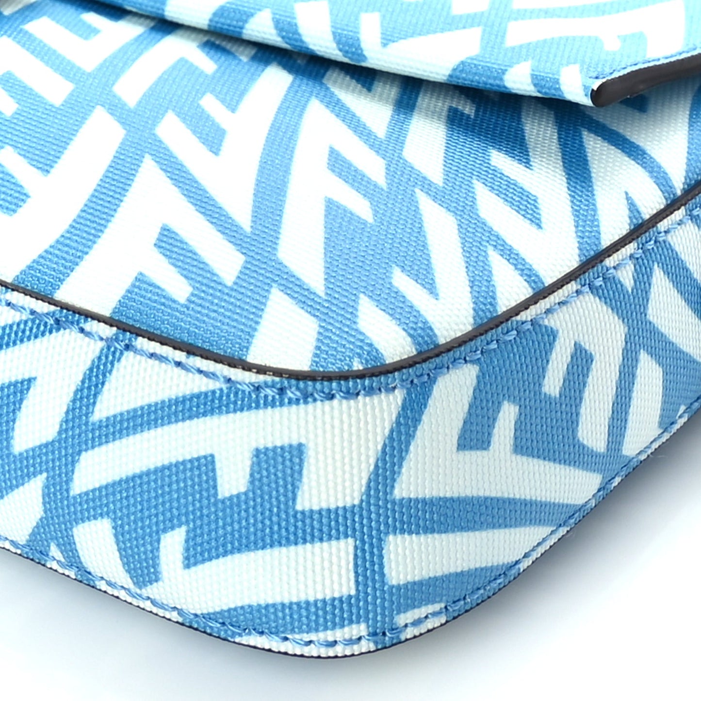 Fendi X SARAH COLEMAN Glazed Canvas Vitello King FF Vertigo Baguette 1997 Cyber Blue White