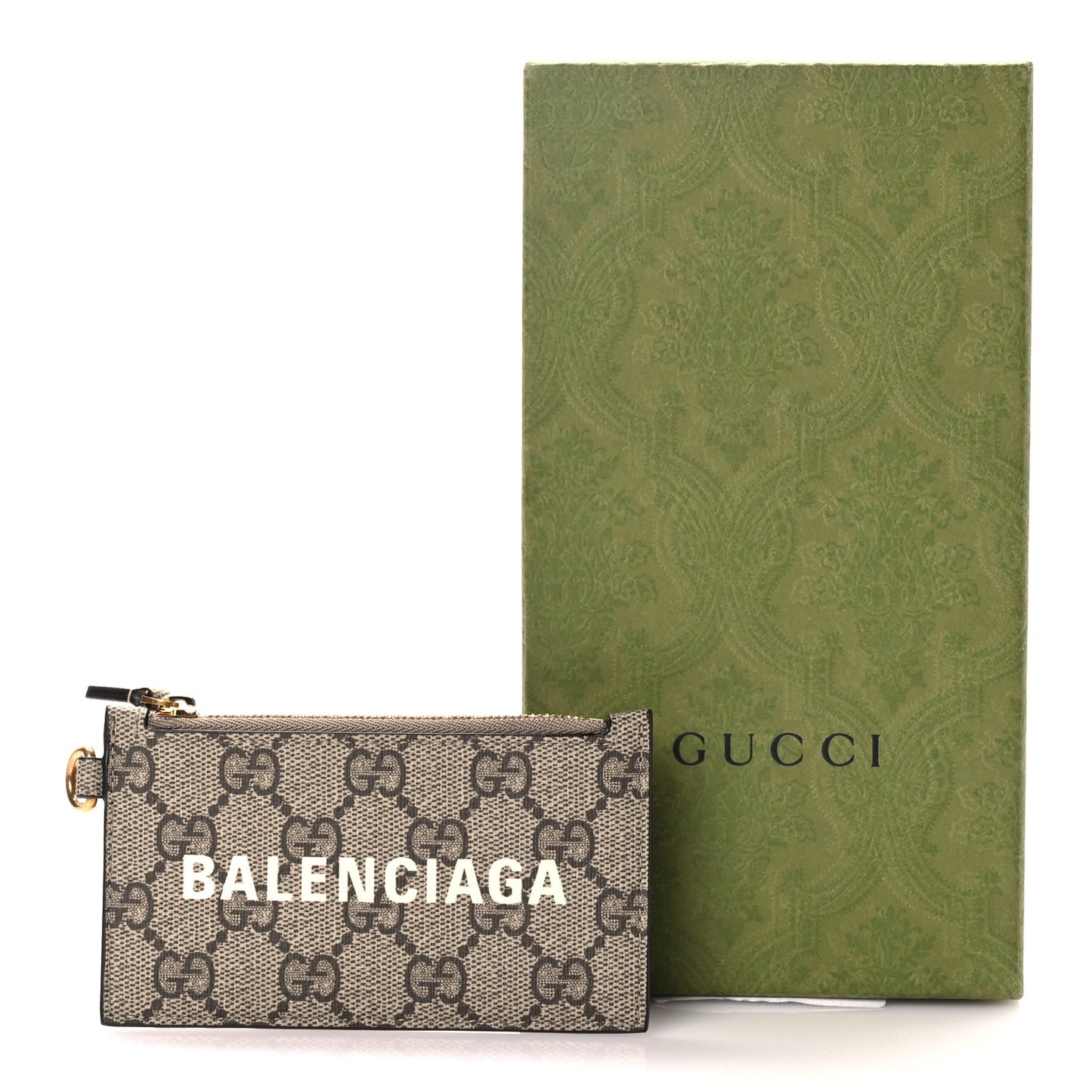 Gucci X BALENCIAGA GG Supreme Monogram Logo Card Case With Strap Beige Ebony