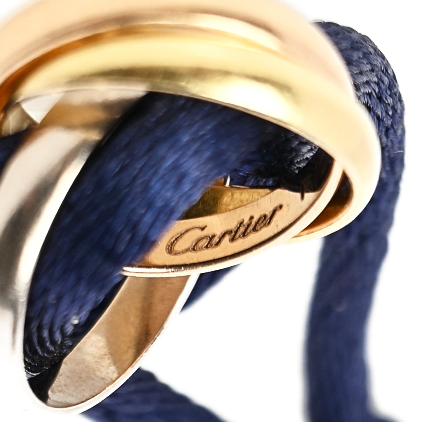 Cartier 18K Pink Yellow White Gold Trinity Adjustable Cord Bracelet Navy