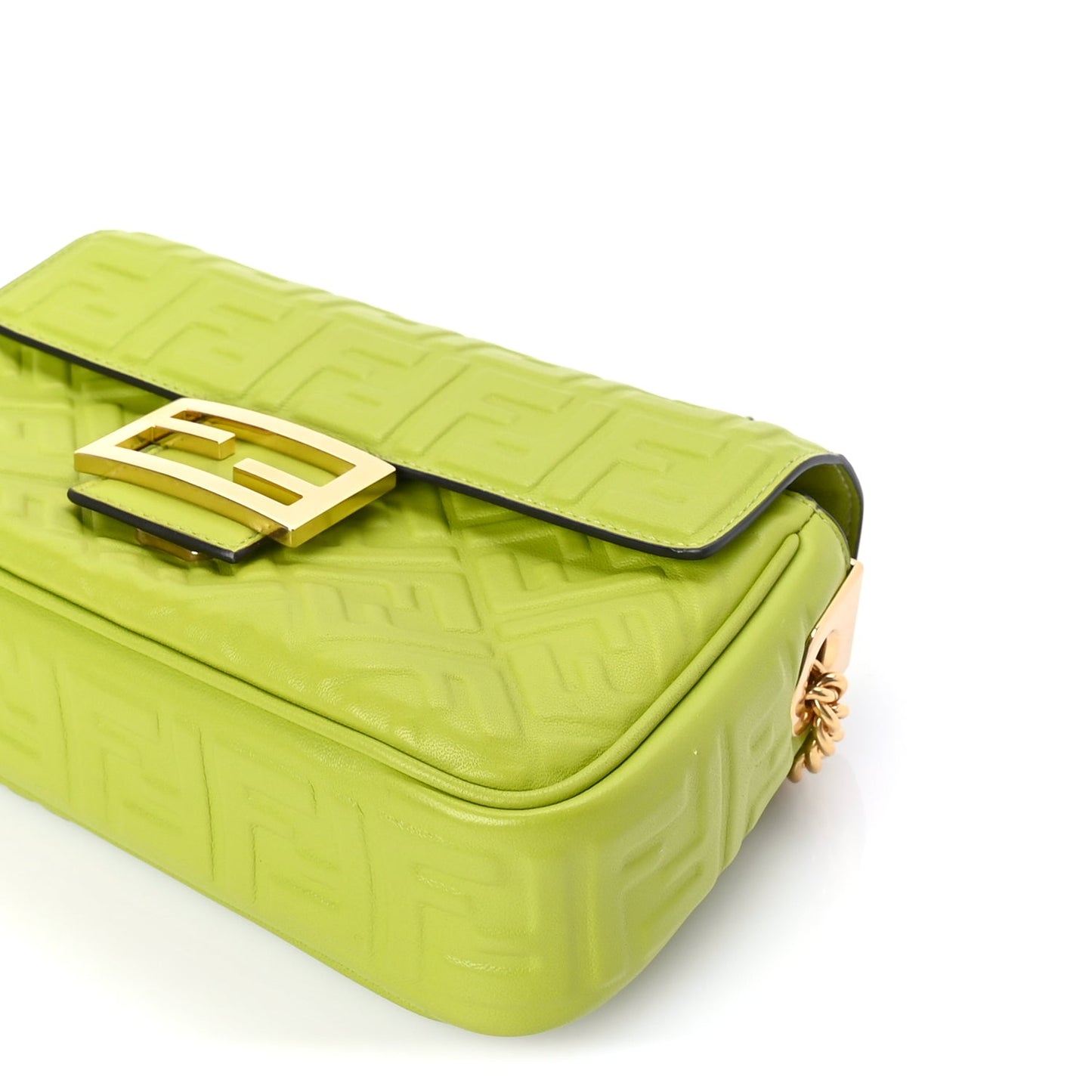 Fendi Nappa FF Embossed Small Midi Chain Baguette Wasabi