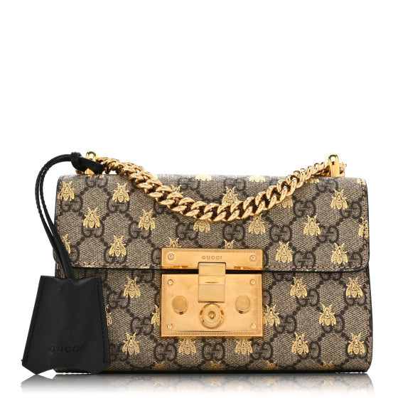 Gucci GG Supreme Monogram Bees Small Padlock Shoulder Bag Black