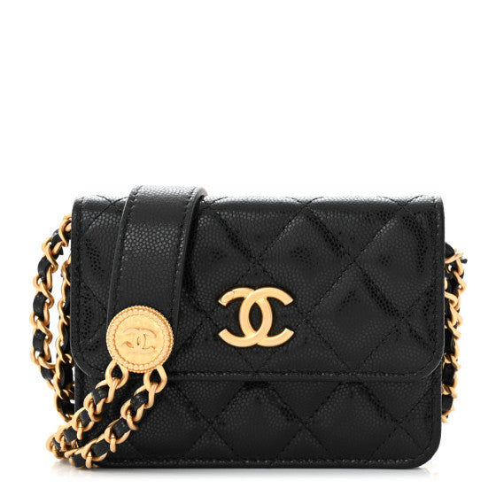 Chanel Caviar Quilted Twist Your Buttons Coin Purse With Chain Black