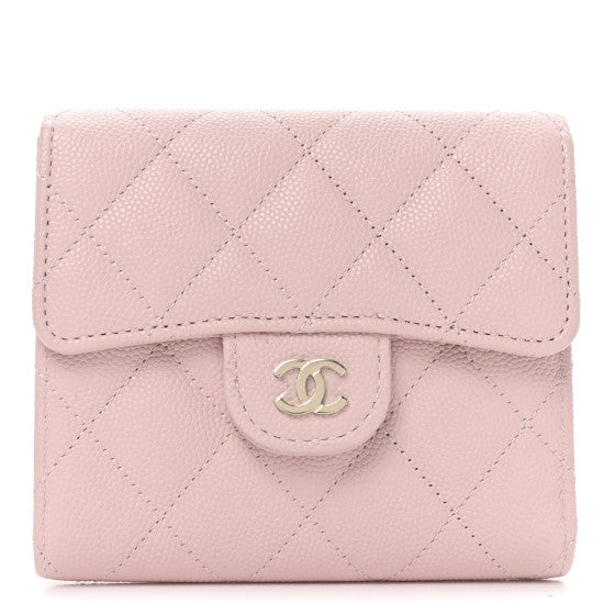 Chanel Caviar Quilted Compact Flap Wallet Light Pink