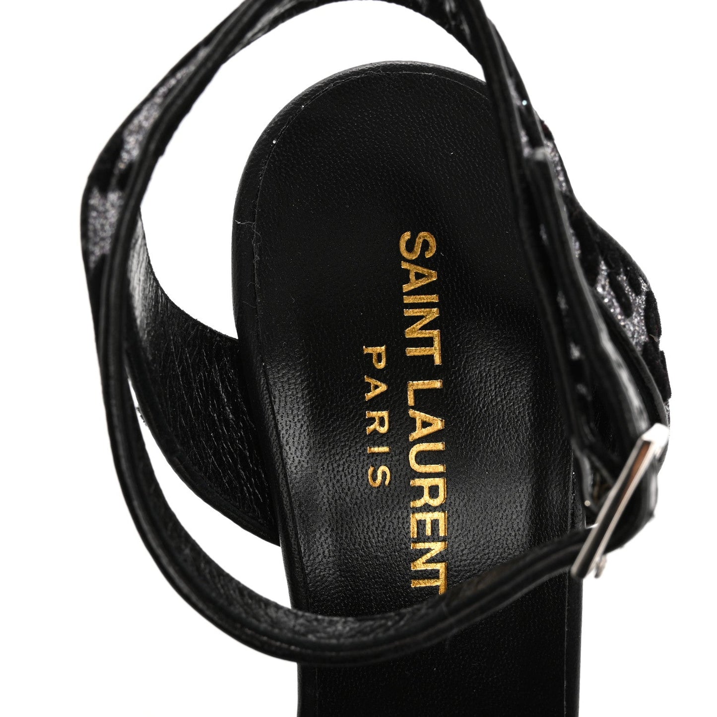 Saint Laurent Velvet Glitter Leopard Print Platform Sandals 37 Argento Black