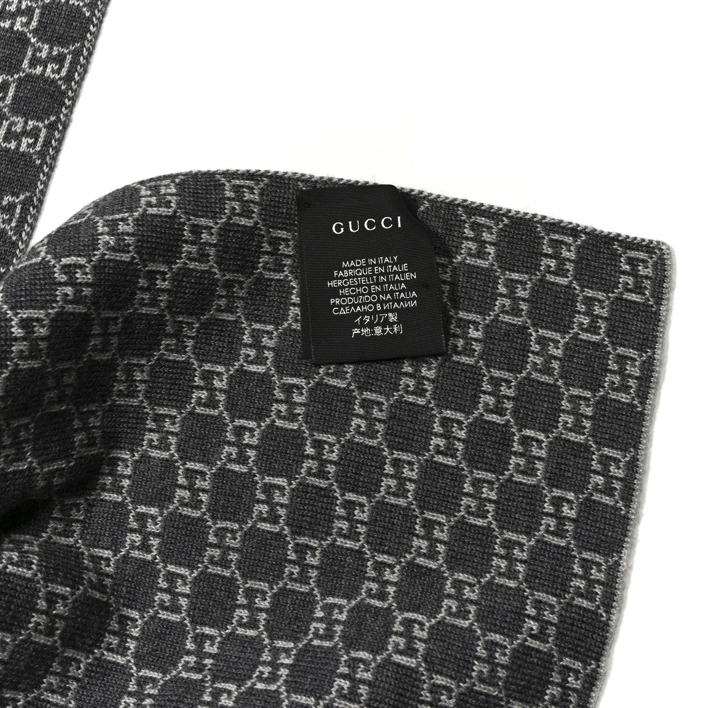 Gucci Wool Tricot GG Monogram Web New Lunicart Scarf Medium Grey