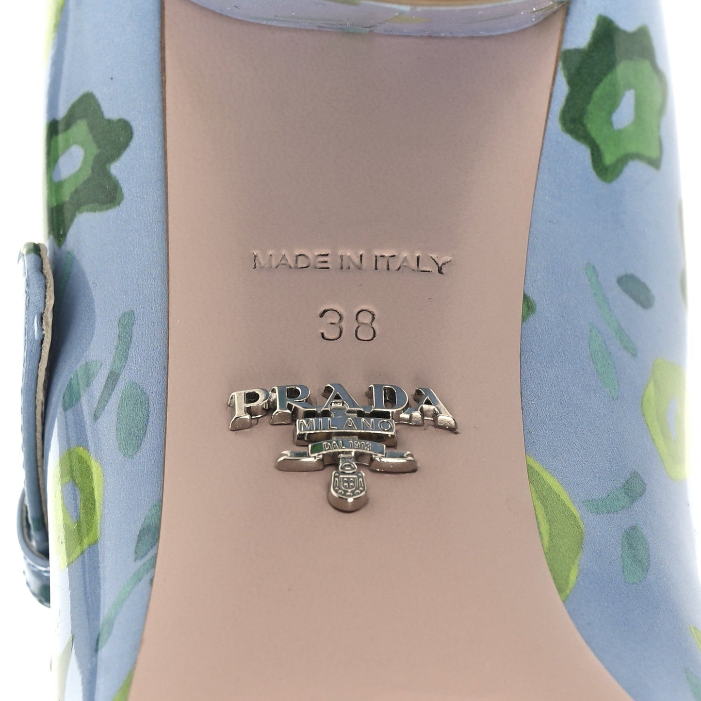 Prada Patent Floral Mary Jane 65mm Pumps 38 Blue