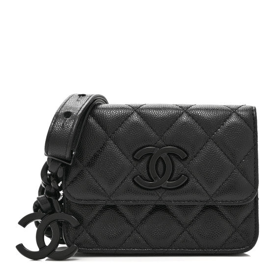 Chanel Caviar Quilted My Everything Belt Flap Card Holder Black