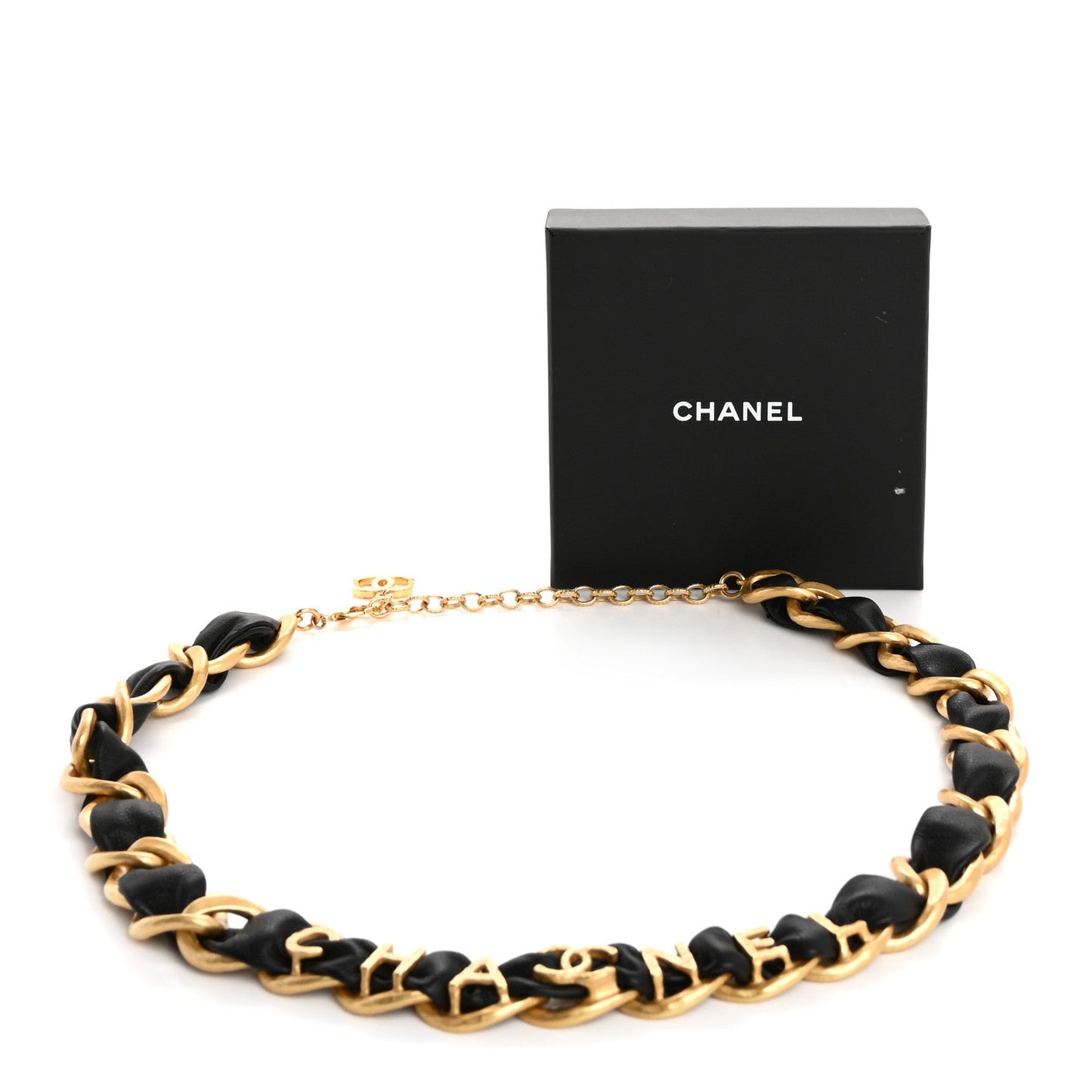 Chanel Calfskin Woven 90s Icon CC Belt 65 Black