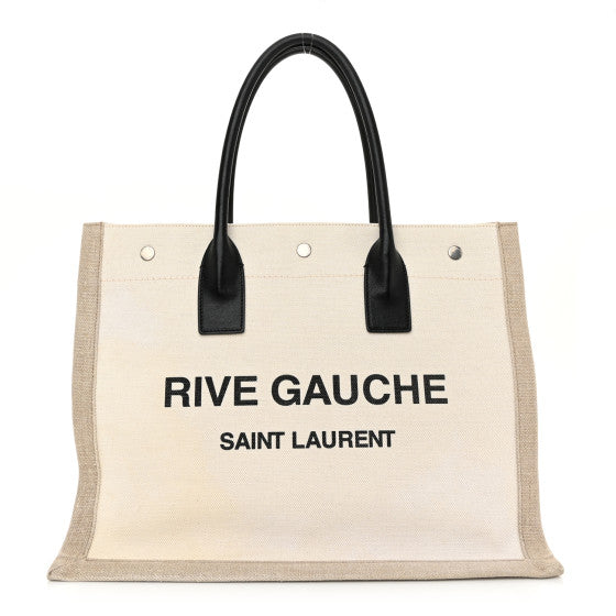 Saint Laurent Linen Calfskin Small Rive Gauche Tote Greggio Natural