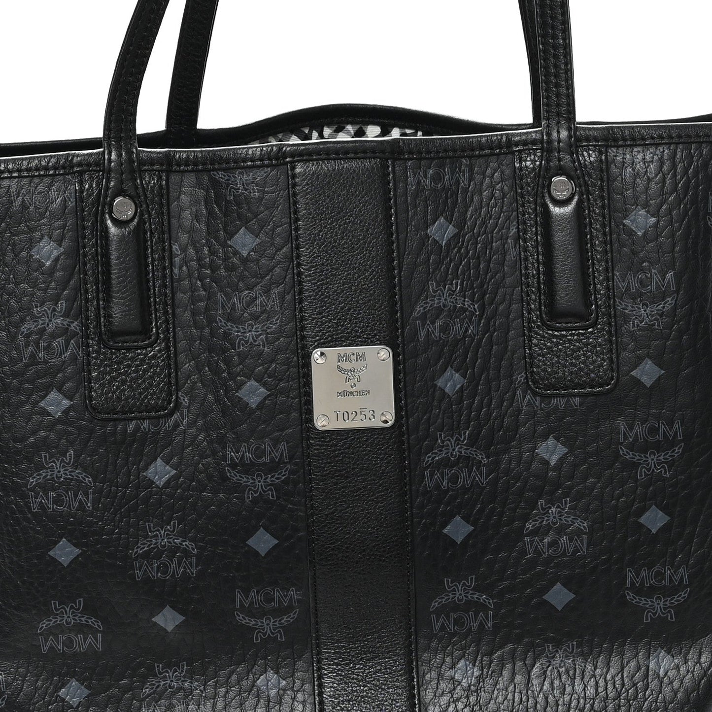 MCM Grained Calfskin Visetos Medium Liz Reversible Shopper Tote Black