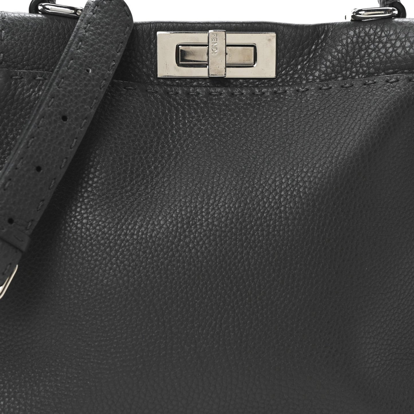 Fendi Cuoio Romano Selleria Bi-Color Medium Peekaboo Iconic Satchel Asfalto Latte