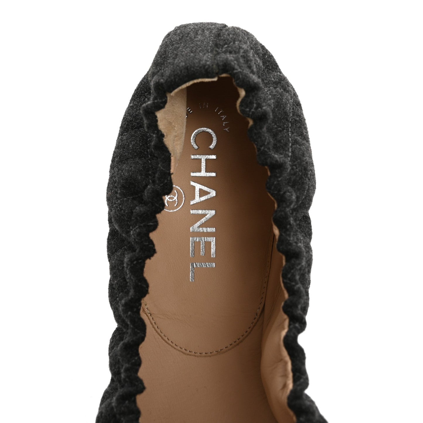 Chanel Tweed Quilted Camellia Cap Toe Ballerina Flats 40 Grey