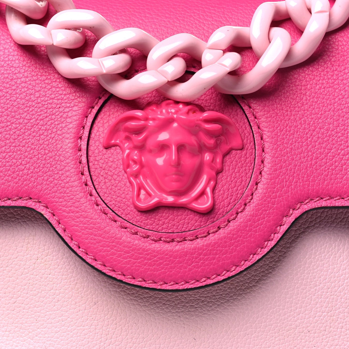 Versace Calfskin Medusa Small Top Handle Handbag Fuxia Light Pink