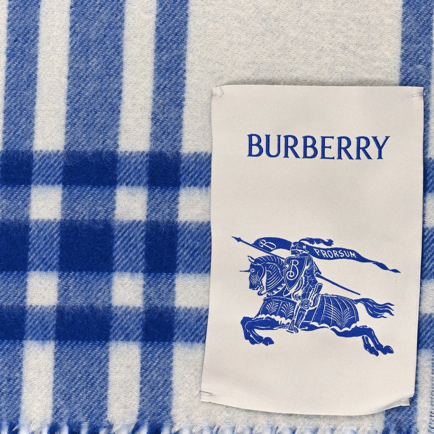 Burberry Cashmere Reversible Giant Check Fringe Scarf Knight
