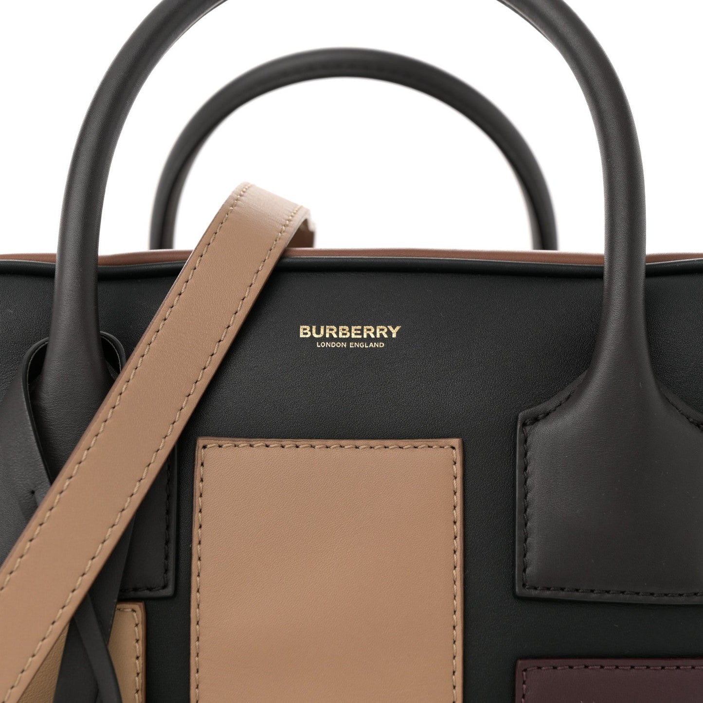 Burberry Smooth Calfskin Paneled Medium Cube Bowling Bag Black