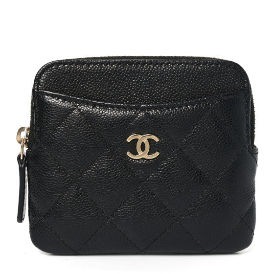 Chanel Caviar Quilted Zip Card Holder Wallet Black