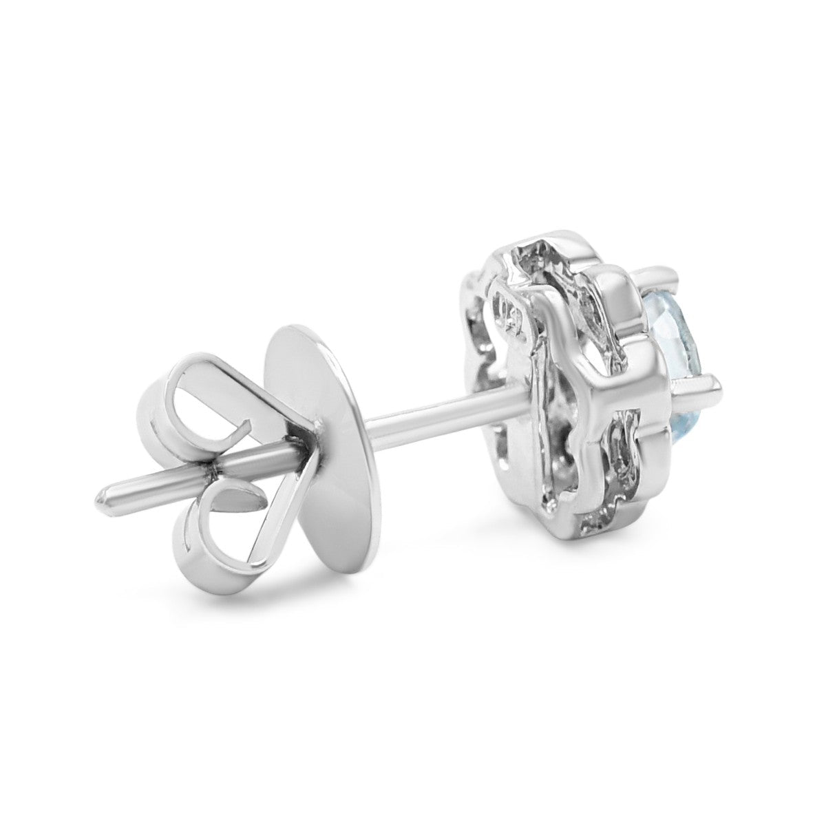 Aquamarine & Diamond Ear Studs - 18ct White Gold