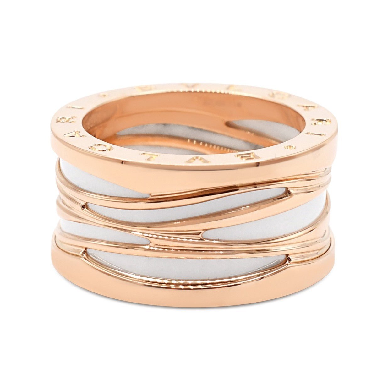 Bvlgari B.zero 1 White Ceramic Ring Size 60 - 18ct Rose Gold