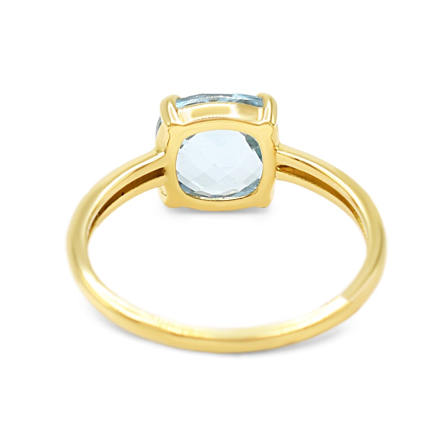 Faceted Square Blue Topaz Ring 18ct Yellow Gold