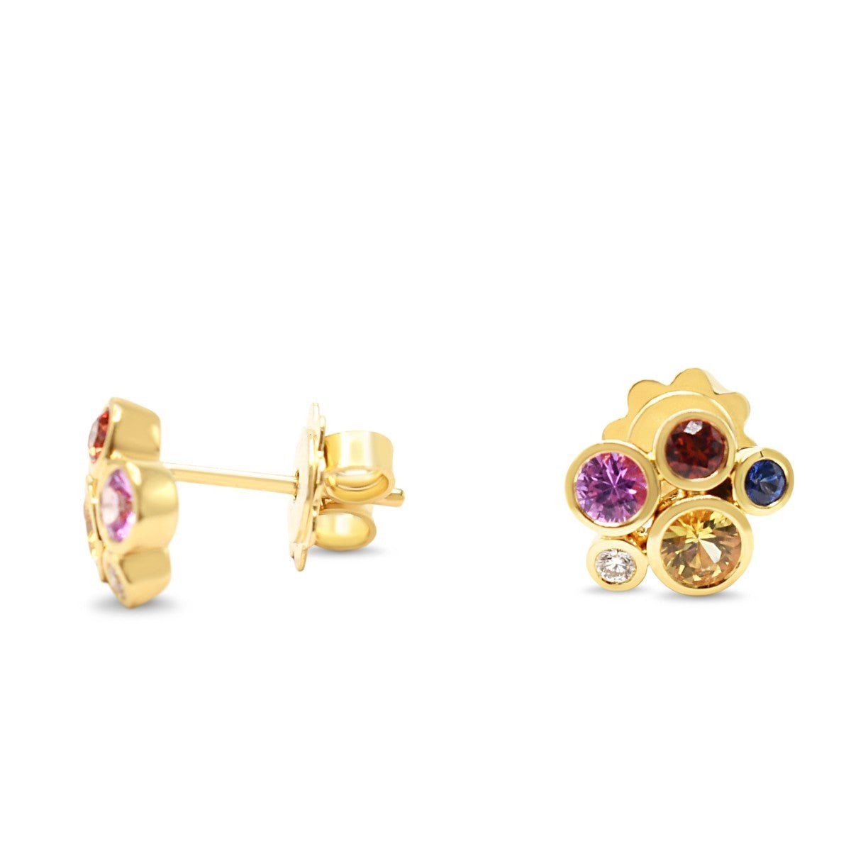 Multi Sapphire & Diamond Studs - 18ct Yellow Gold
