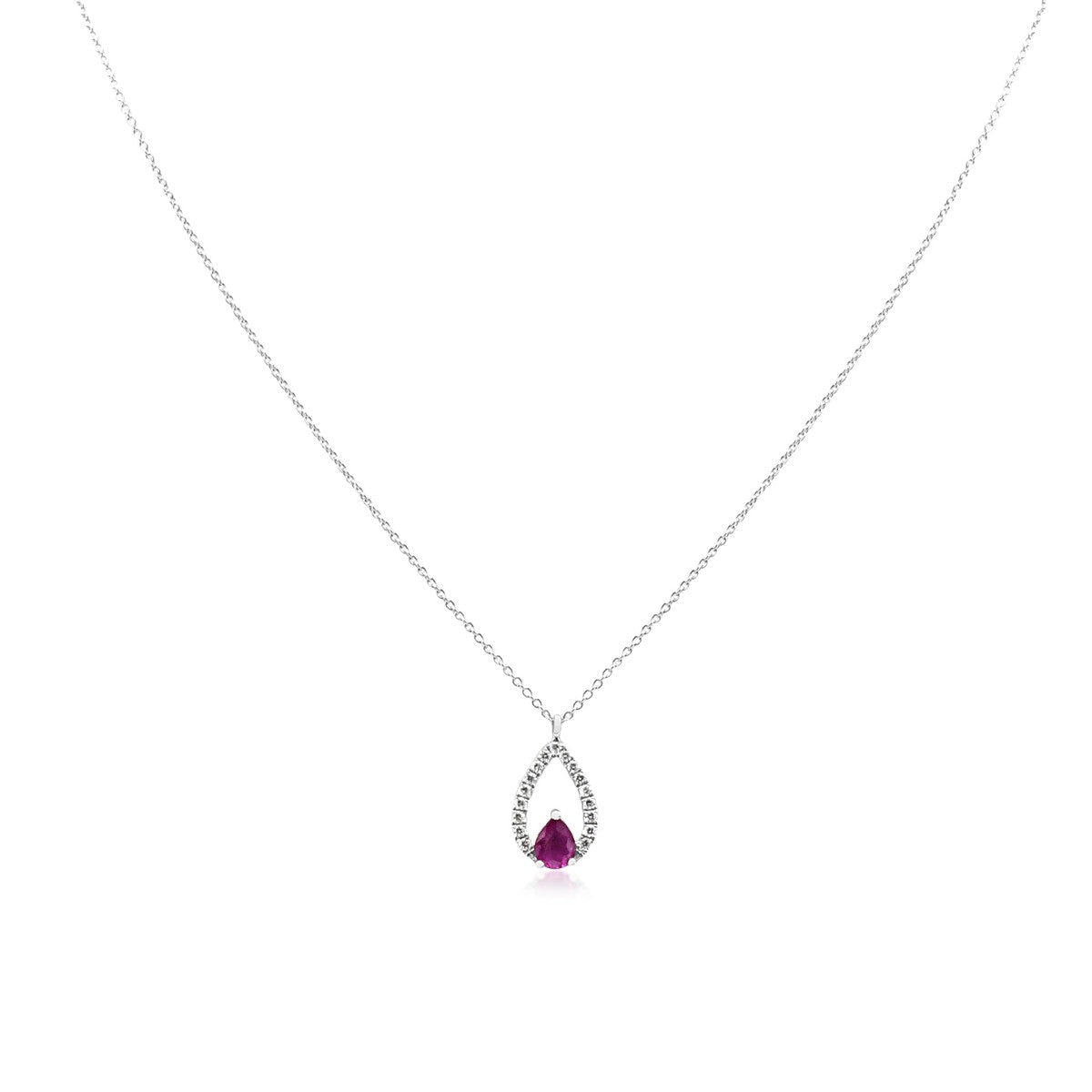Ruby & Diamond Pendant on 16" Chain - 18ct White Gold