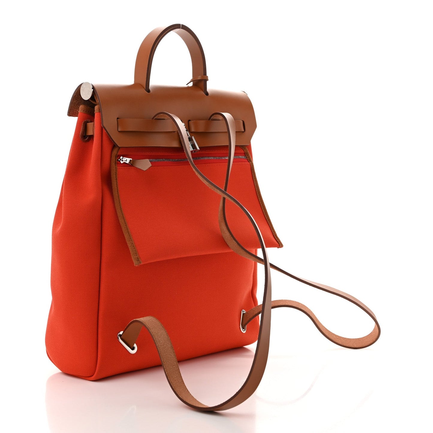 Hermes Military Toile Vache Hunter Herbag a Dos Zip Retourne Backpack Orange Mecano Fauve
