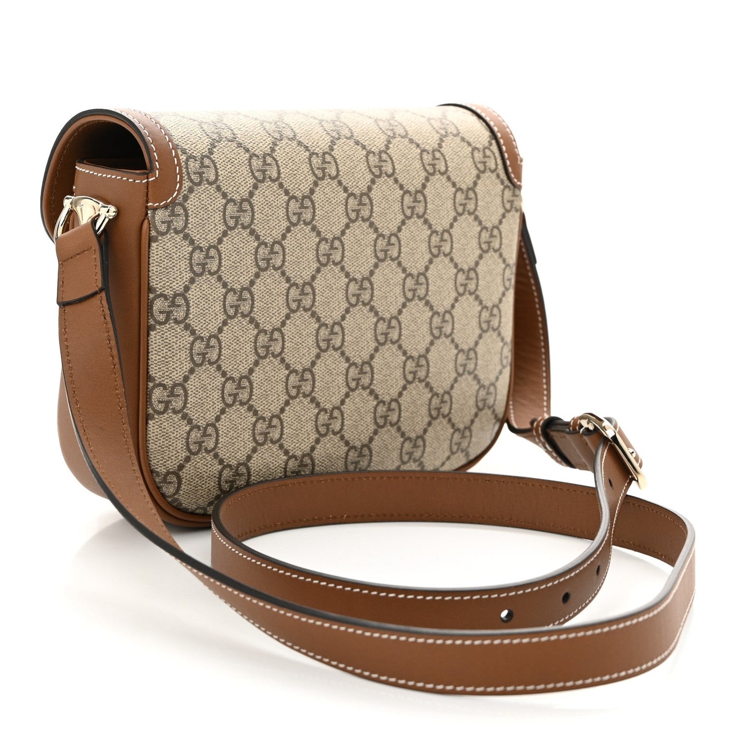 Gucci GG Supreme Monogram Horsebit 1955 Soft Small Shoulder Bag Beige Brown