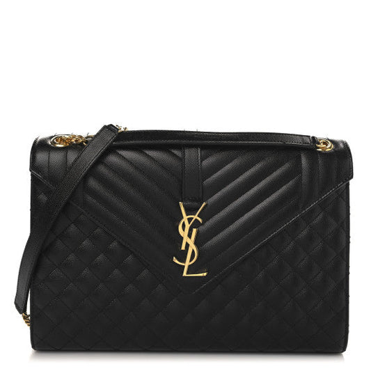 Saint Laurent Grain De Poudre Textured Mixed Matelasse Large Triquilt Monogram Satchel Black