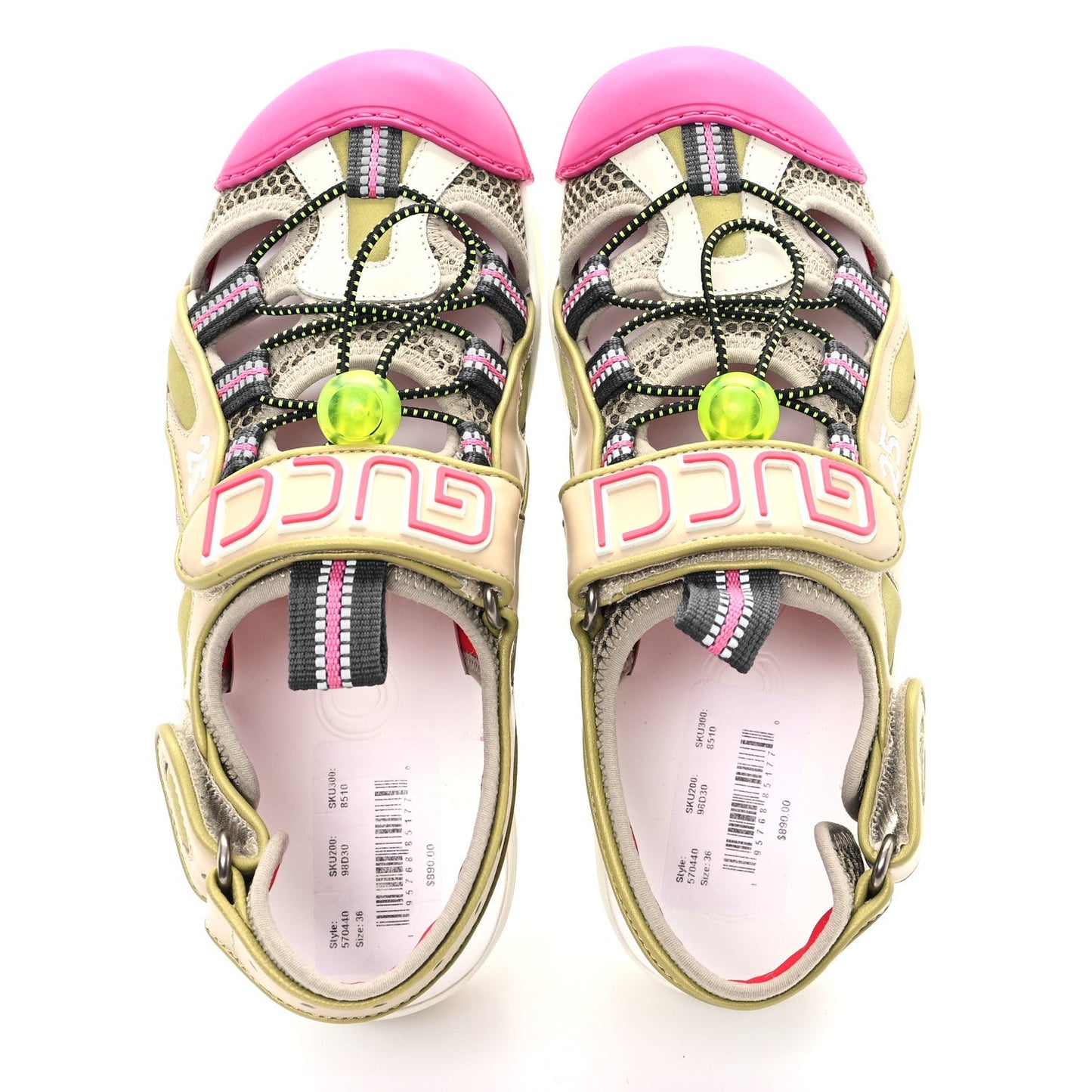 Gucci Mesh Fabric Tinsel Sport Sandals 36 Loess Sand Box Pink
