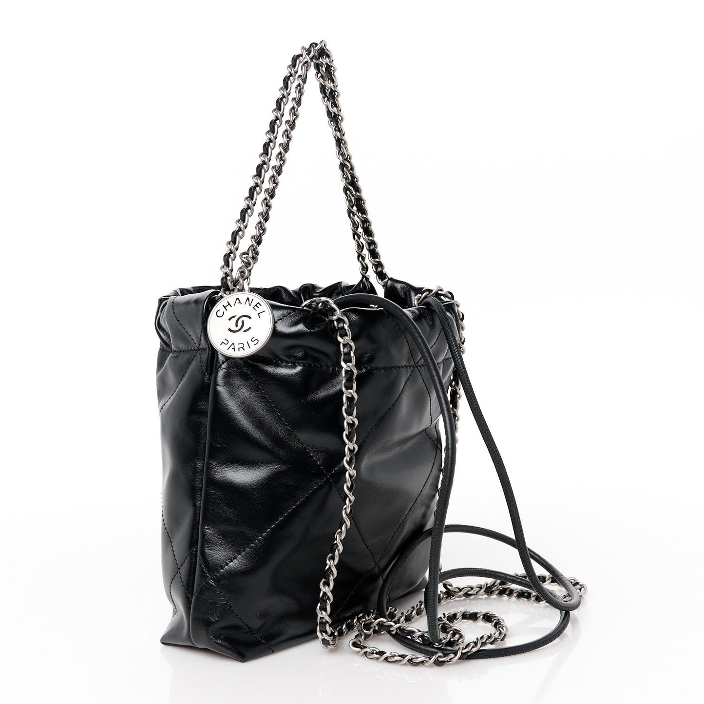 Chanel Shiny Calfskin Quilted Mini 22 Black