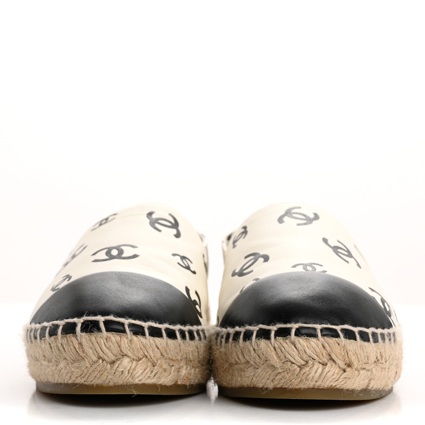 Chanel Lambskin Printed CC Espadrilles 38 White Black